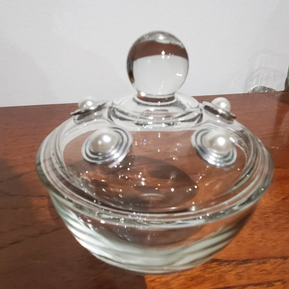 Vintage Clear‎ Anchor Hocking Creamer and Sugar dish with Lid wire wrap spirals